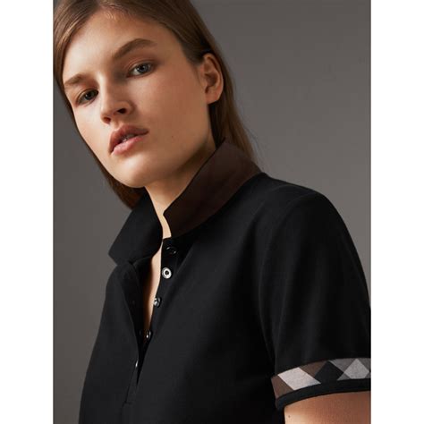 burberry womens polo check trim stretch pique polo shirt|Check Label Cotton Polo Shirt in Black .